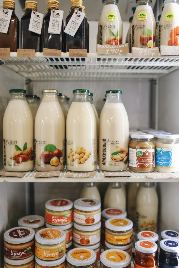 Almond milk in shelf